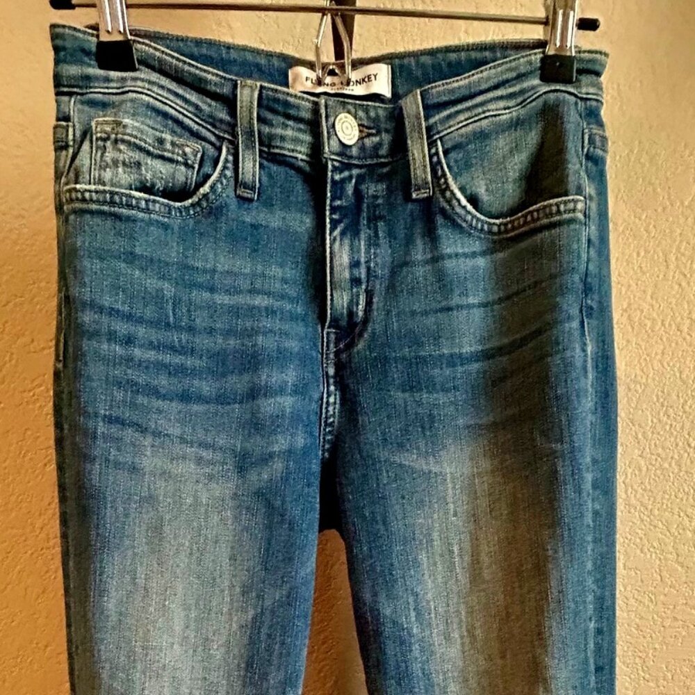 Flying Monkey Platinum Blue Denim Flare/Bootcut Leg Jeans Distressed, Size 25
